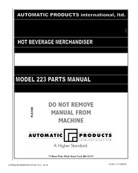 AP MODEL 223 HOT BEVERAGE MERCHANDISER PARTS MANUAL